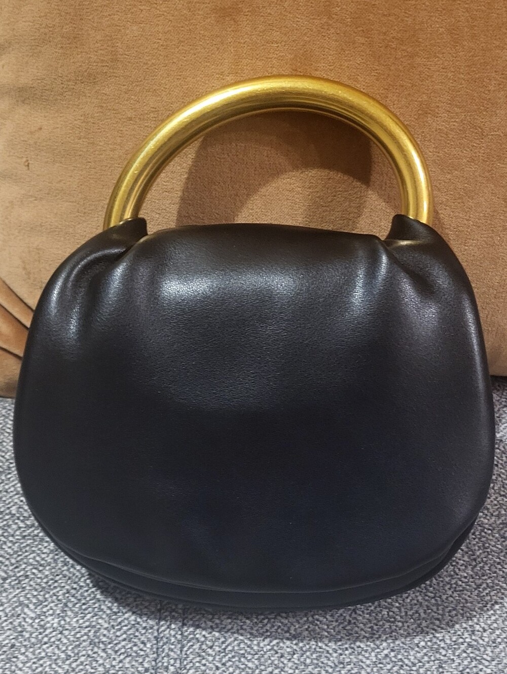 BCBG Black Faux Leather Tote with Gold Handle & Detachable Leather Strap